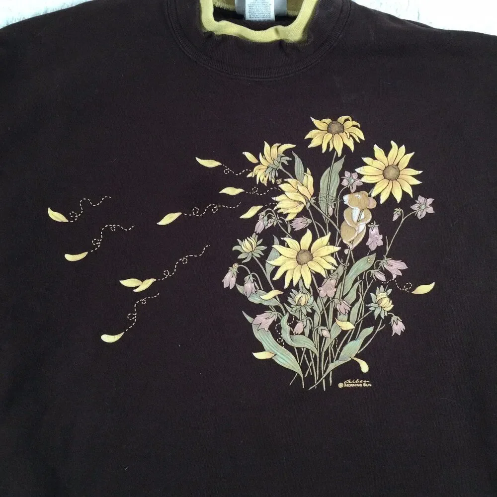 Vintage 90s Morning Sun Sweatshirt XLarge Nature Mouse Grandmacore Cottagegoth